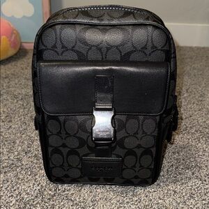 Coach Track Pack Sling Bag Signature Canvas Leather Monogram Black C2711